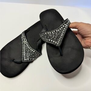 Yellow Box black Embellished Thong Sandals - Women's Sparkle Flip Flops